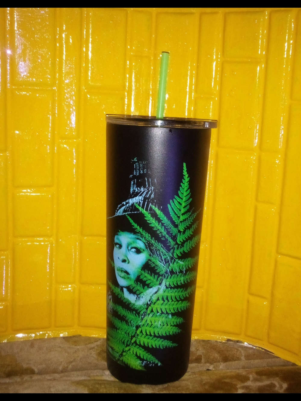 Wicked Black Matte Tall Tumbler Elphaba Face AS-IS Wizard of Oz Wicked Witch
